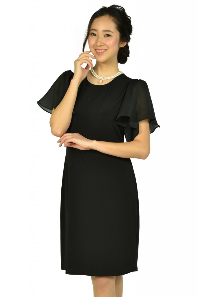 Calvin Klein シースルーフレア袖ブラックドレス