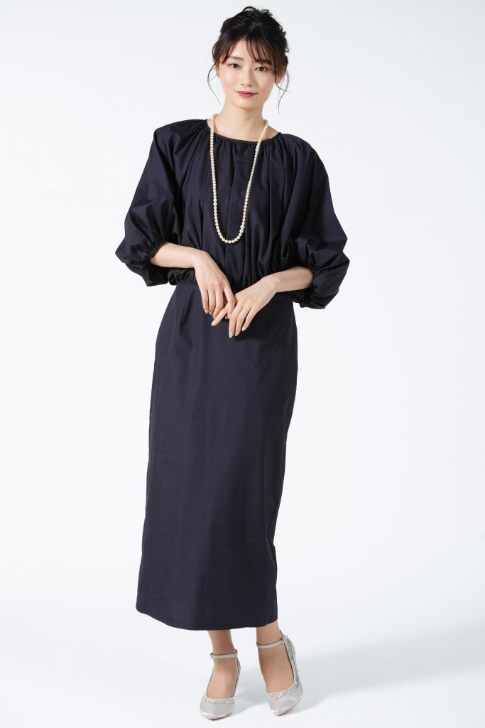 UNITED ARROWS バルーン袖濃紺モードドレス