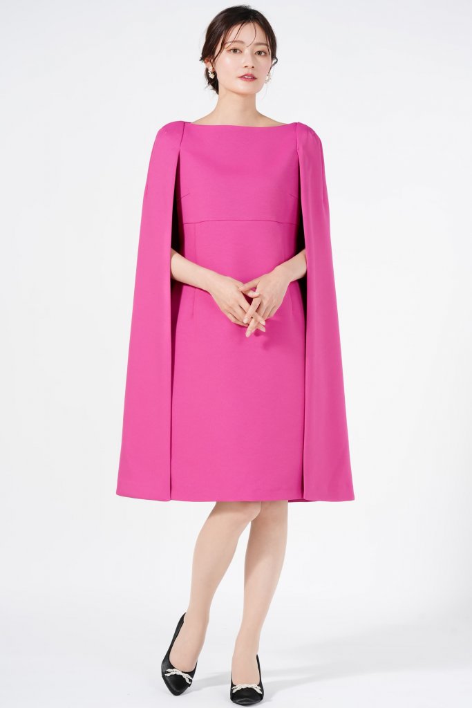 CELFORD ケープスタイル発色ピンクドレス