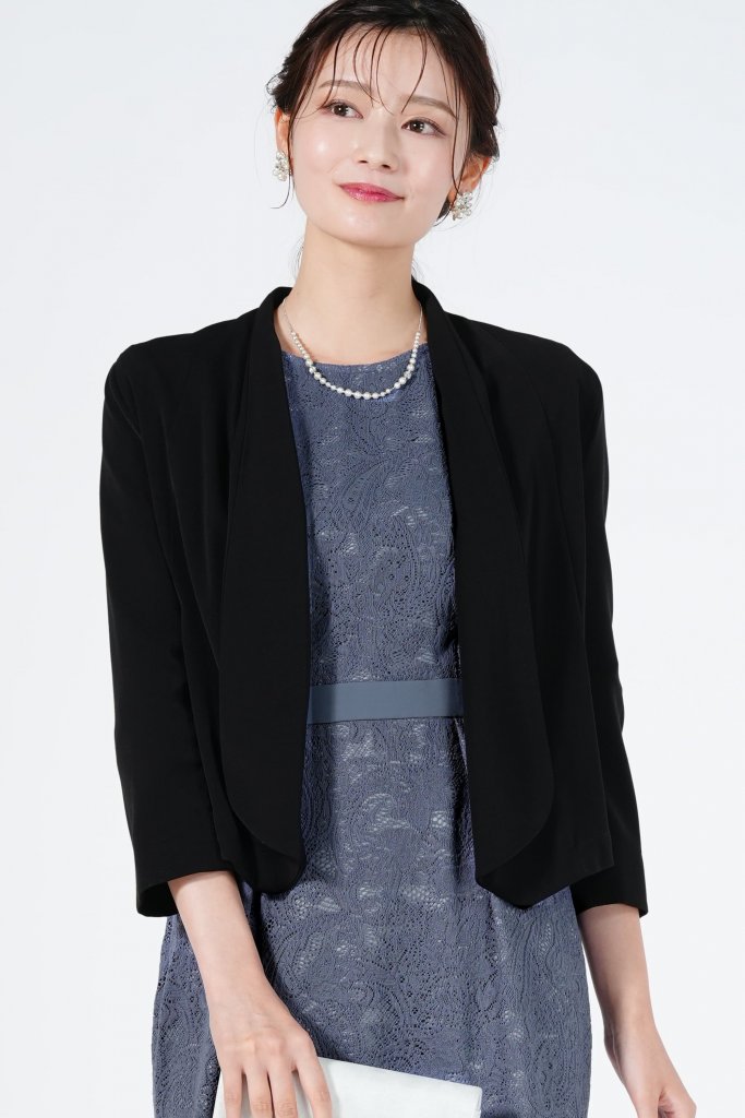 Hermoso スタイリッシュ8分袖ブラックジャケット