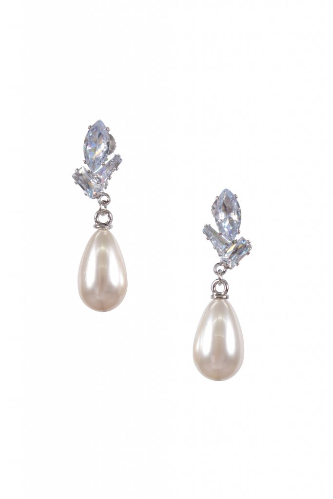 VIWOMINA クリスタルパールシルバーイヤリング