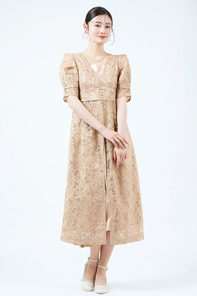 LILY BROWN リリー刺繍レイヤードピンクベージュドレス