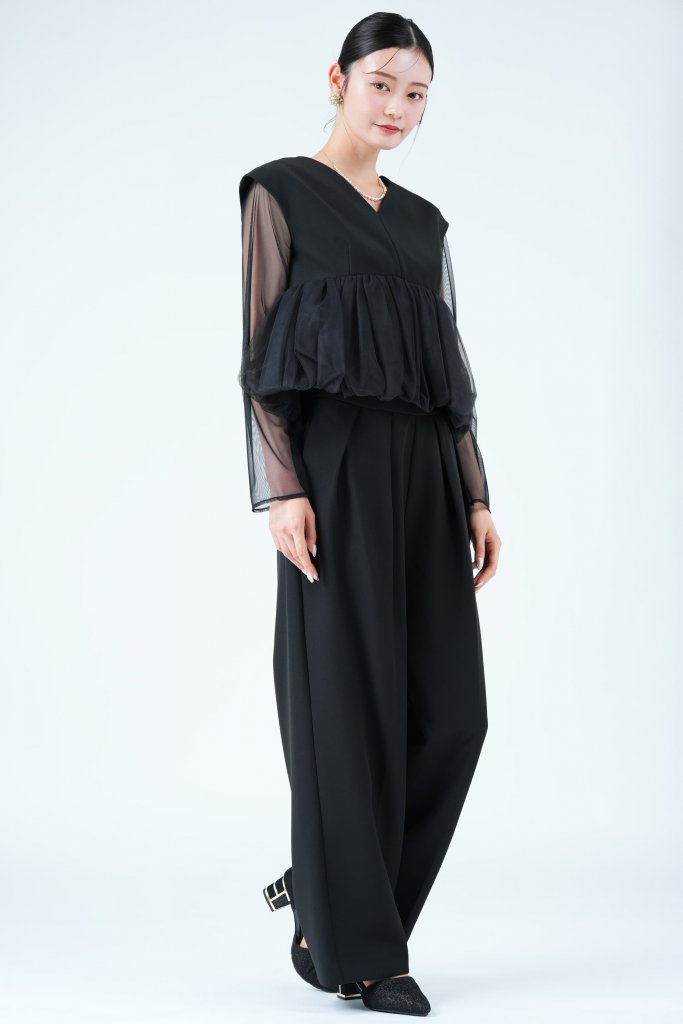 ANDRESD バルーンペプラムブラックパンツドレス