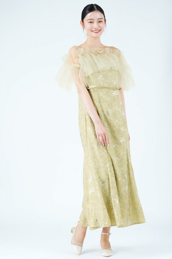 LEJA 箔ペイントライトグリーンドレス