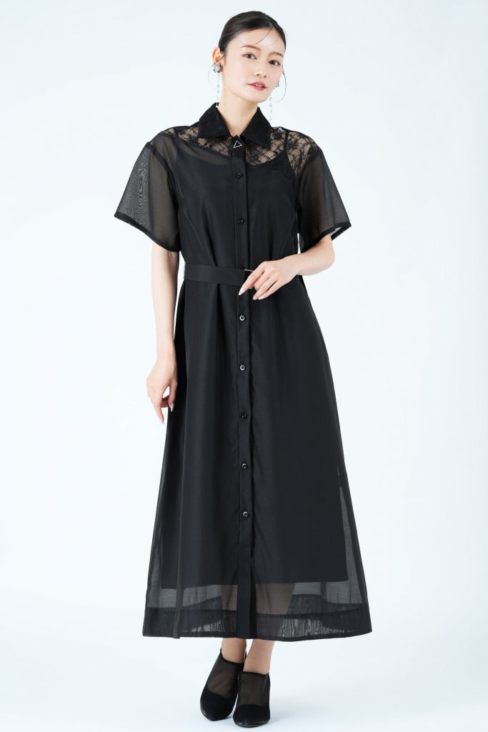 UNITED TOKYO 異素材ドッキングシアーブラックドレス