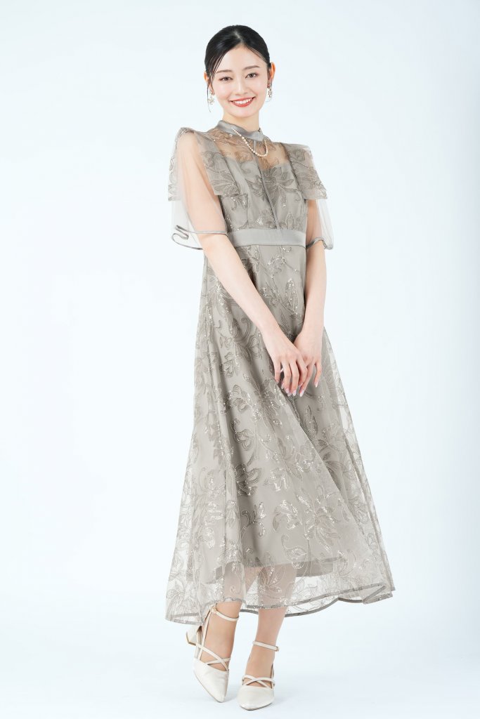 LEJA ショルダーフラップ風フラワーレースグレードレス