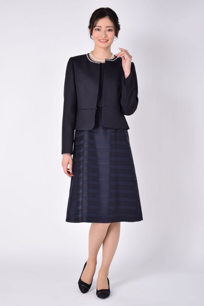 RIFANNE 東京ソワール ネイビーボーダー織ワンピースセット