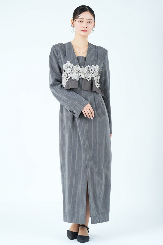 ANDRESD 刺繍ビスチェ×テーラードピンストライプグレードレス