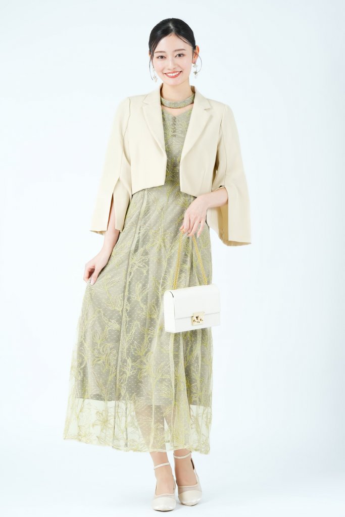 LILY BROWN ラメフラワー×ドット刺繍オリーブドレス