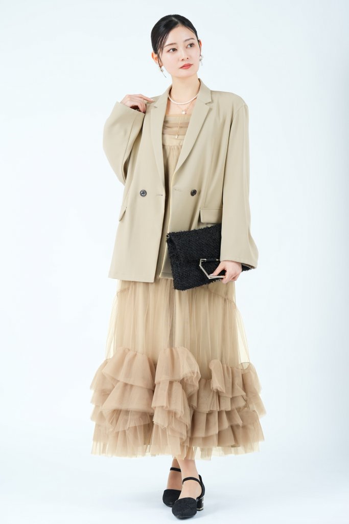 ANDRESD ジャケット×ティアードチュールベージュドレスセット