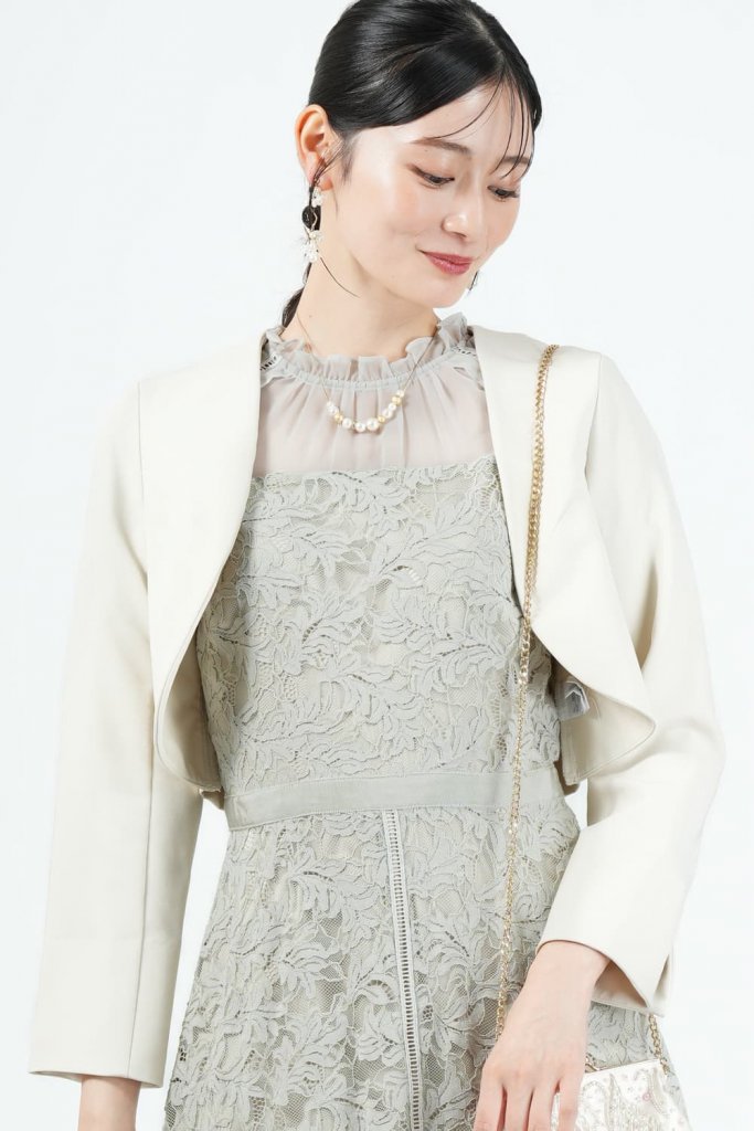 mebelle muse ノーカラー長袖アイボリージャケット