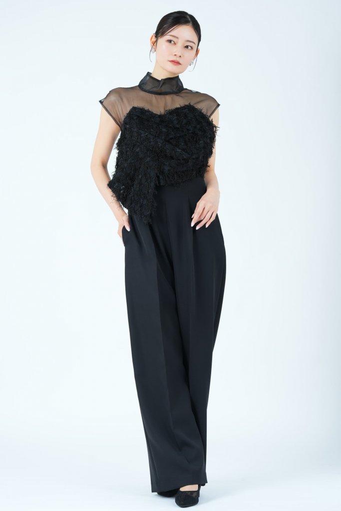 LAGUNAMOON カットジャガードベアトップ風ブラックパンツドレス