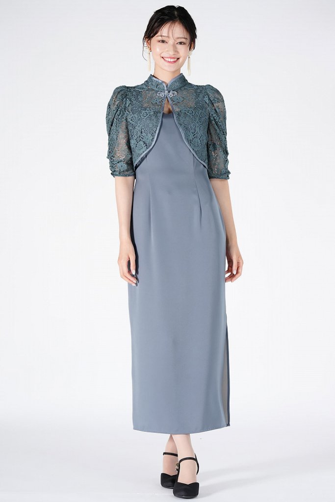 LILY　BROWN レースボレロ付きブルーグリーンドレス