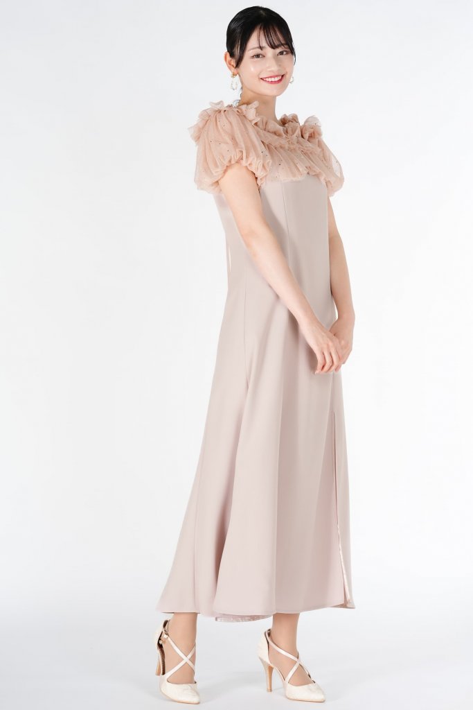SNIDEL チュールボレロ付きピンクベージュドレス