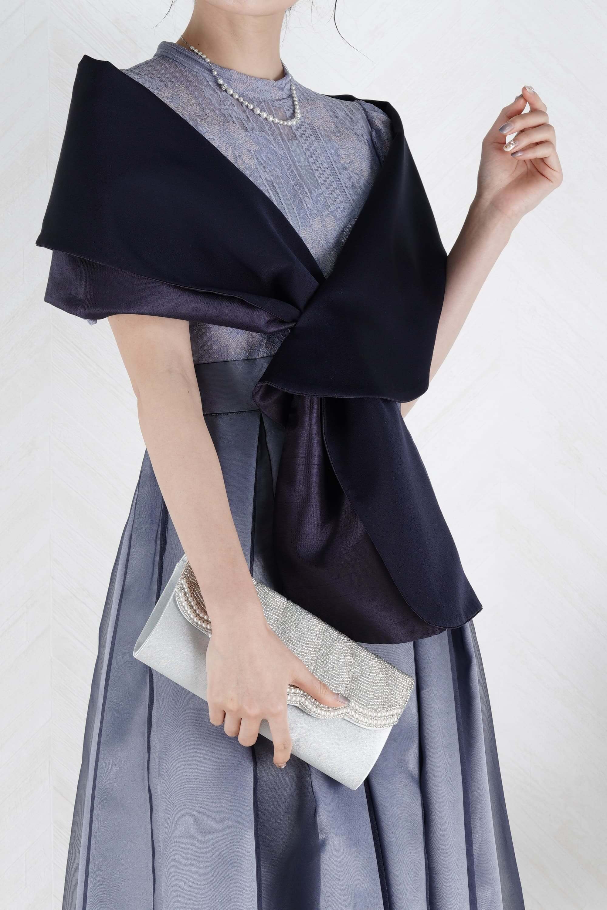 Hermoso luxe 2Way異素材ネイビーショール