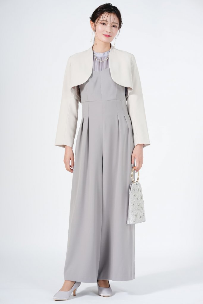 JILLSTUART フリル袖ドッキングブルーグレーパンツドレス