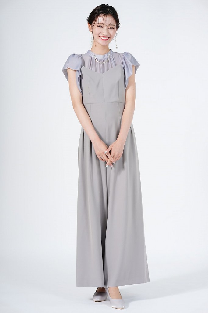 JILLSTUART フリル袖ドッキングブルーグレーパンツドレス