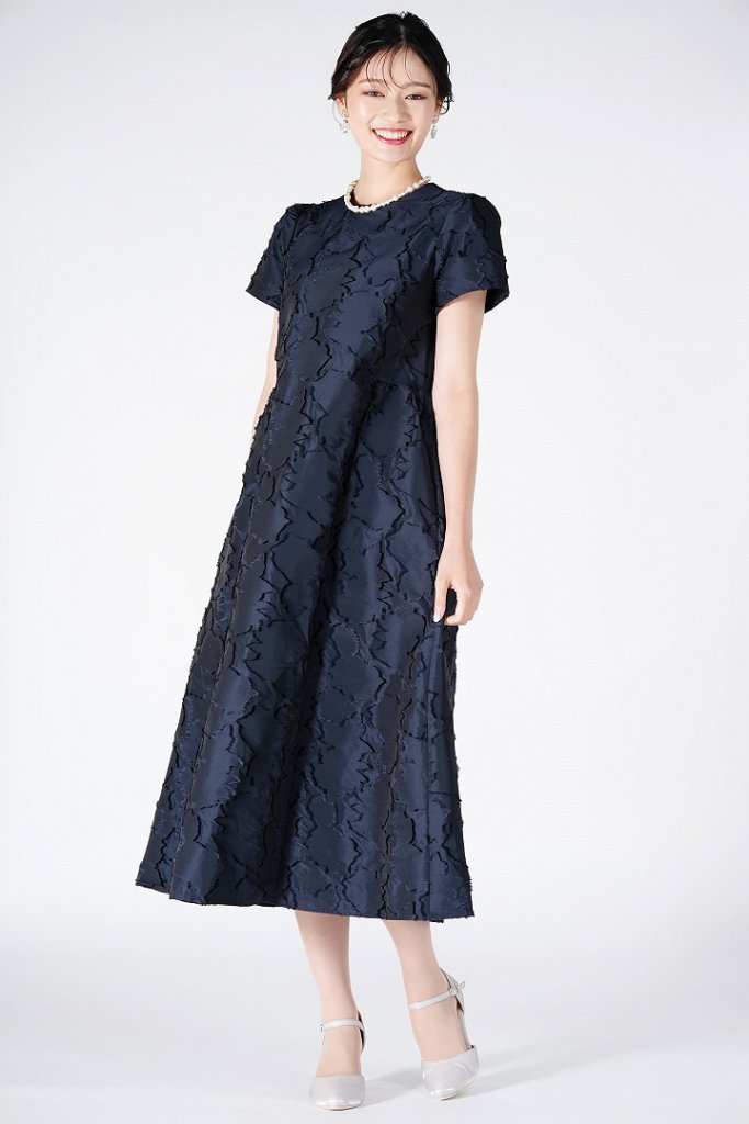 UNITED ARROWS カットジャガードこなれネイビードレス