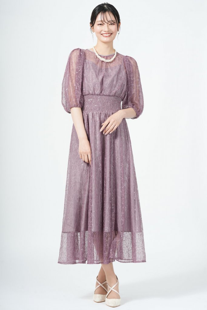 JILLSTUART スパンコール混レースモーブドレス