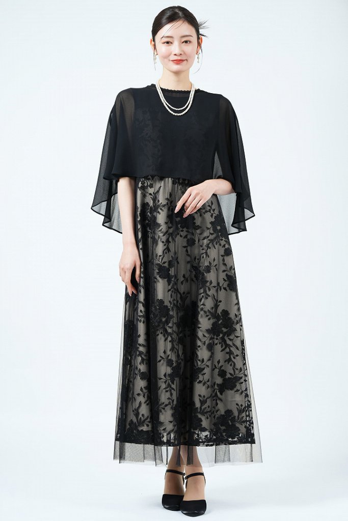 form forma 東京ソワール エレガント刺繍ケープブラックドレス