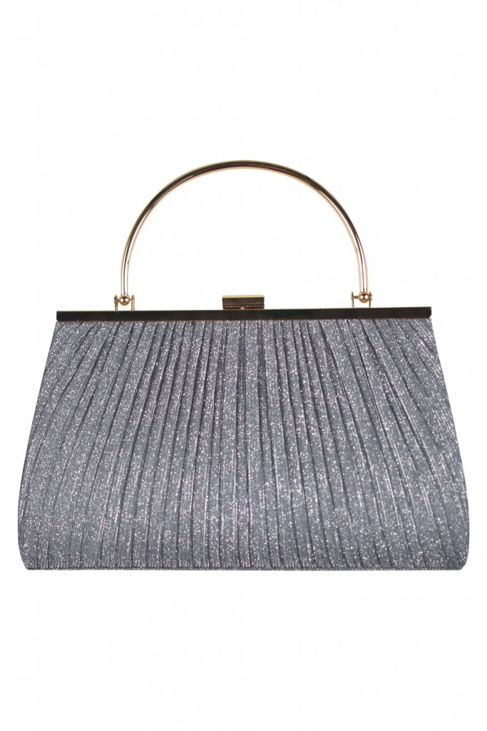 Hermoso luxe 持ち手付きラメプリーツグレーバッグ