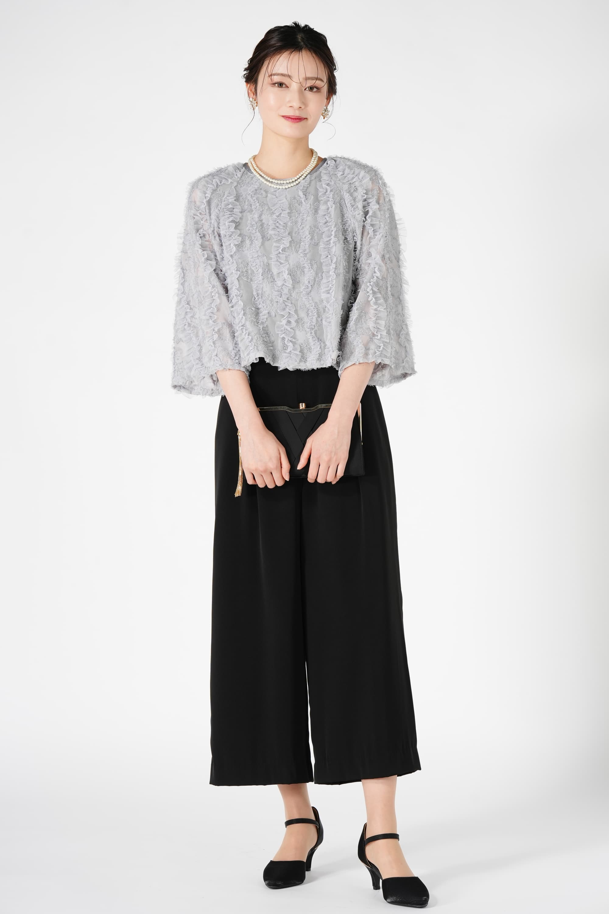 URBAN RESEARCH カットジャガード切り替えミント×ブラックパンツドレス 