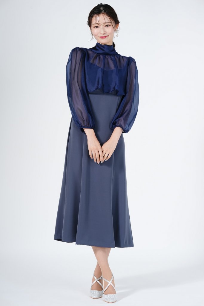 JILLSTUART シアーブラウス×レイヤードネイビードレス