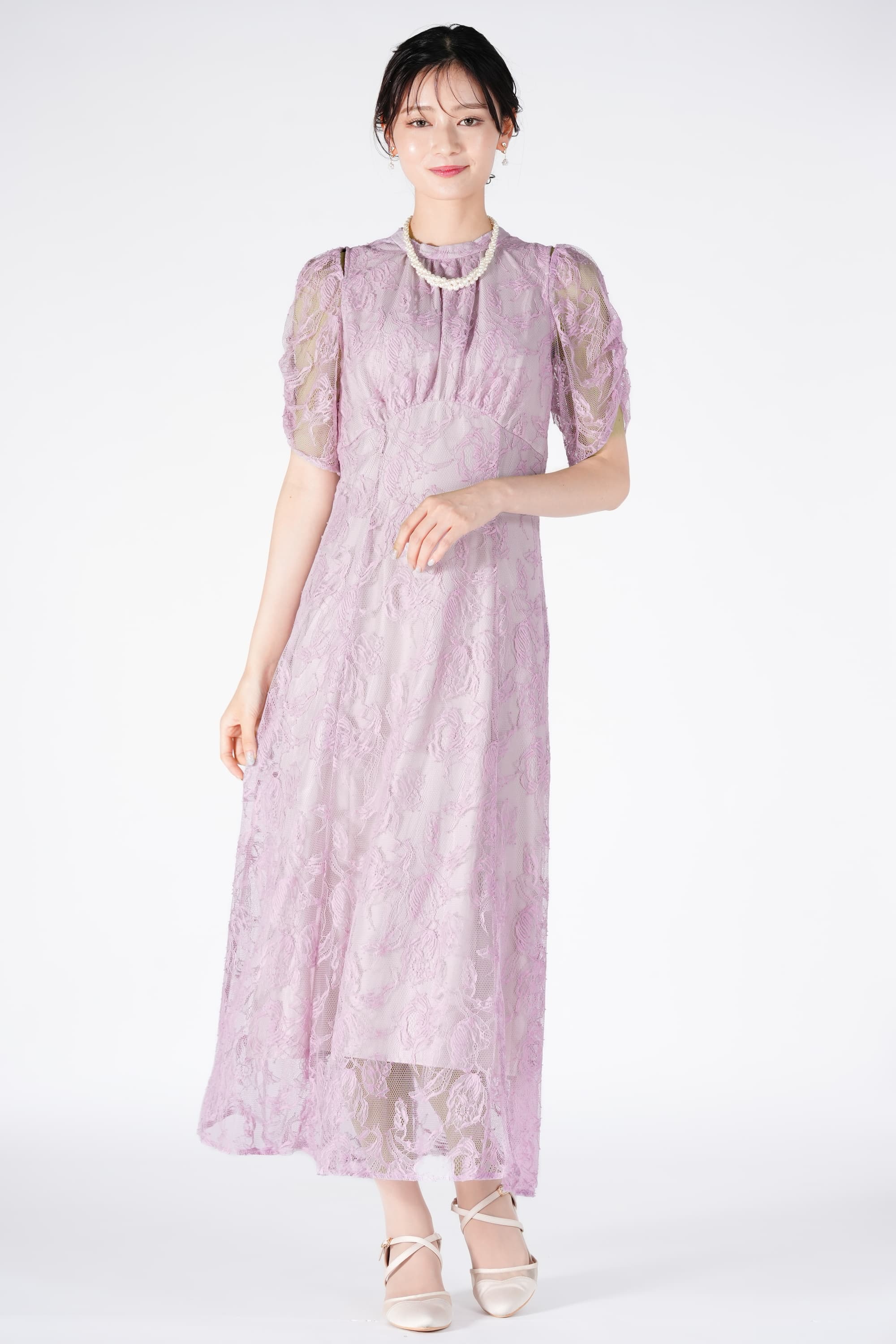 JILLSTUART ラッフル総レースラベンダードレス