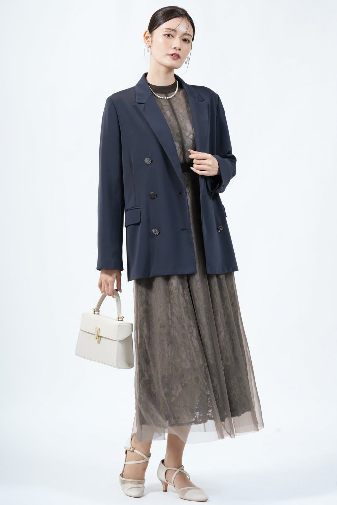 LEJA チュール×花柄レースブラウンドレス