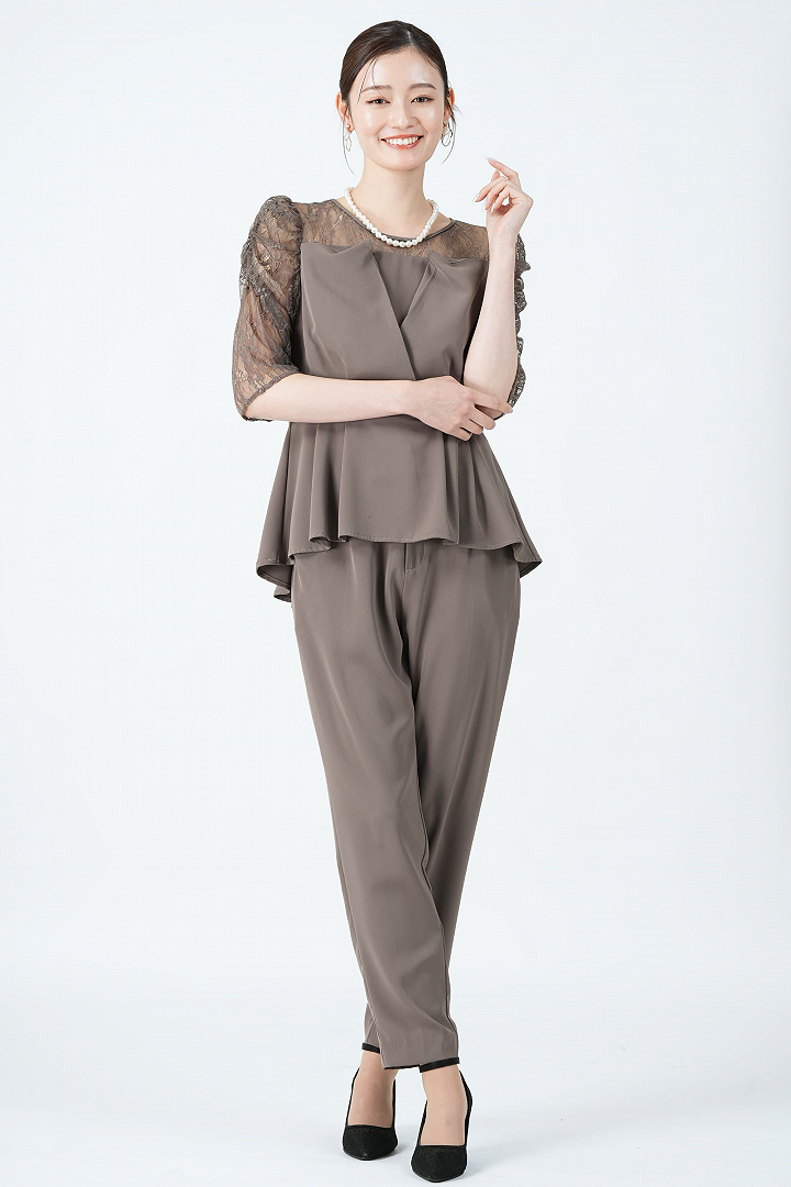 Callarus 花柄レース×ペプラムモカパンツドレス