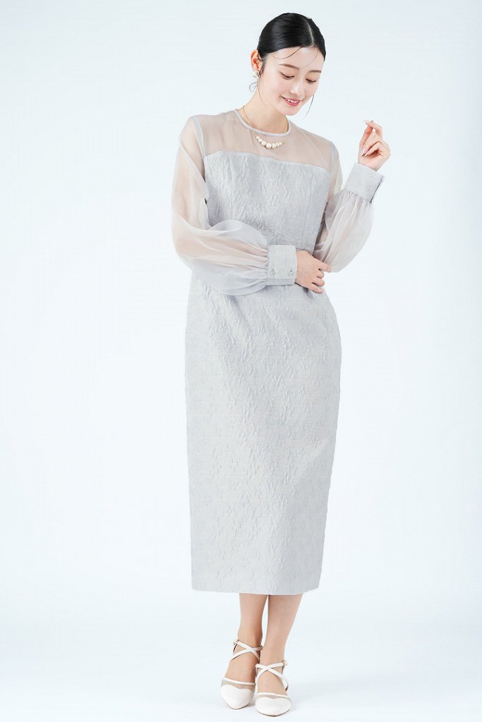 UNITED ARROWS バルーン袖ジャガードライトグレードレス