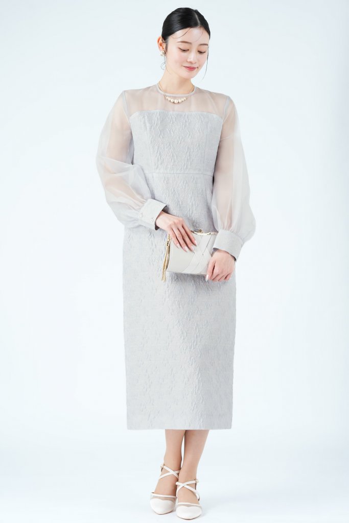 UNITED ARROWS バルーン袖ジャガードライトグレードレス