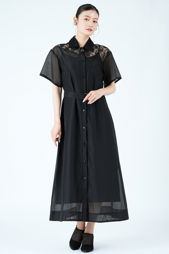 UNITED TOKYO 異素材ドッキングシアーブラックドレス