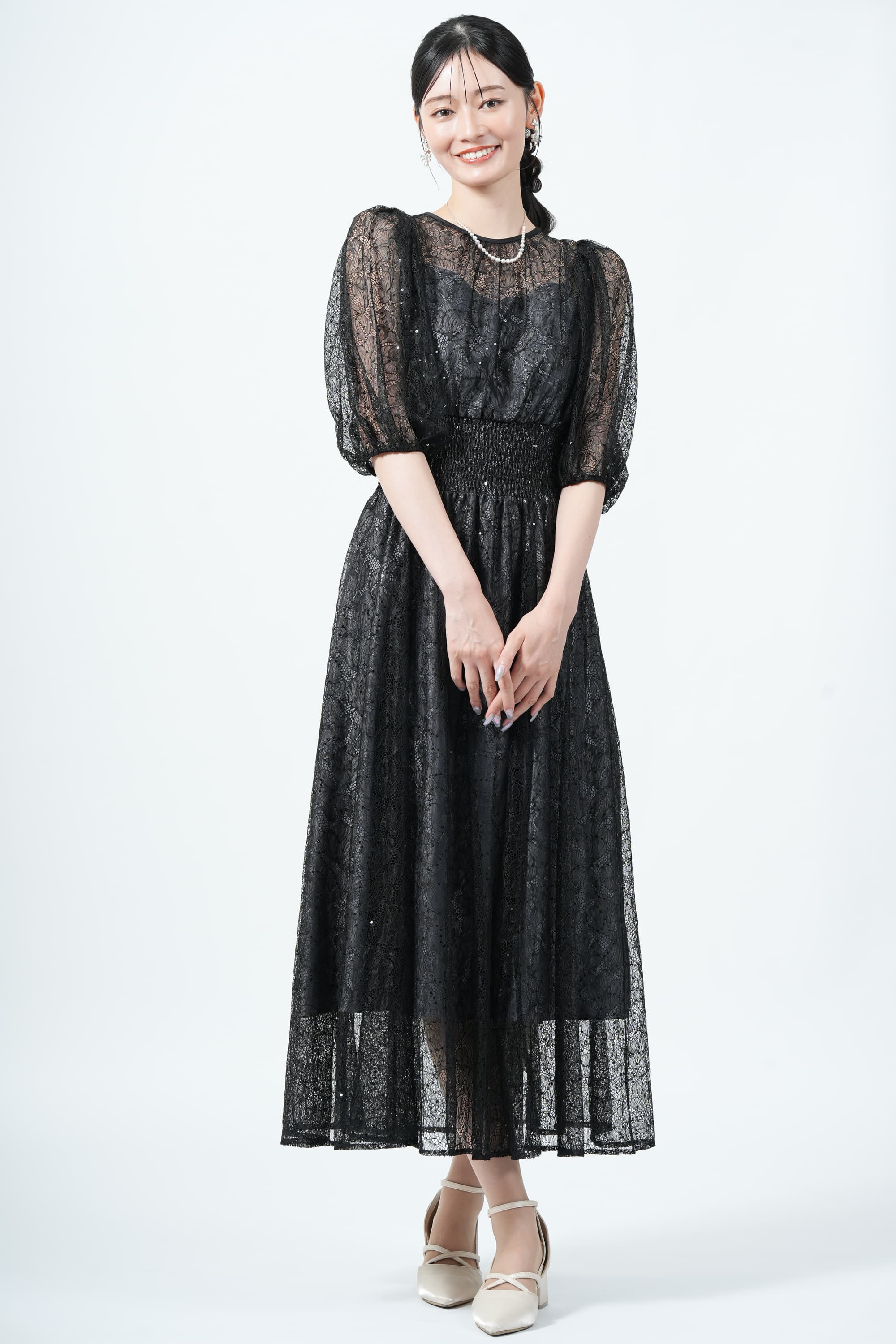 JILLSTUART スパンコール混レースブラックドレス