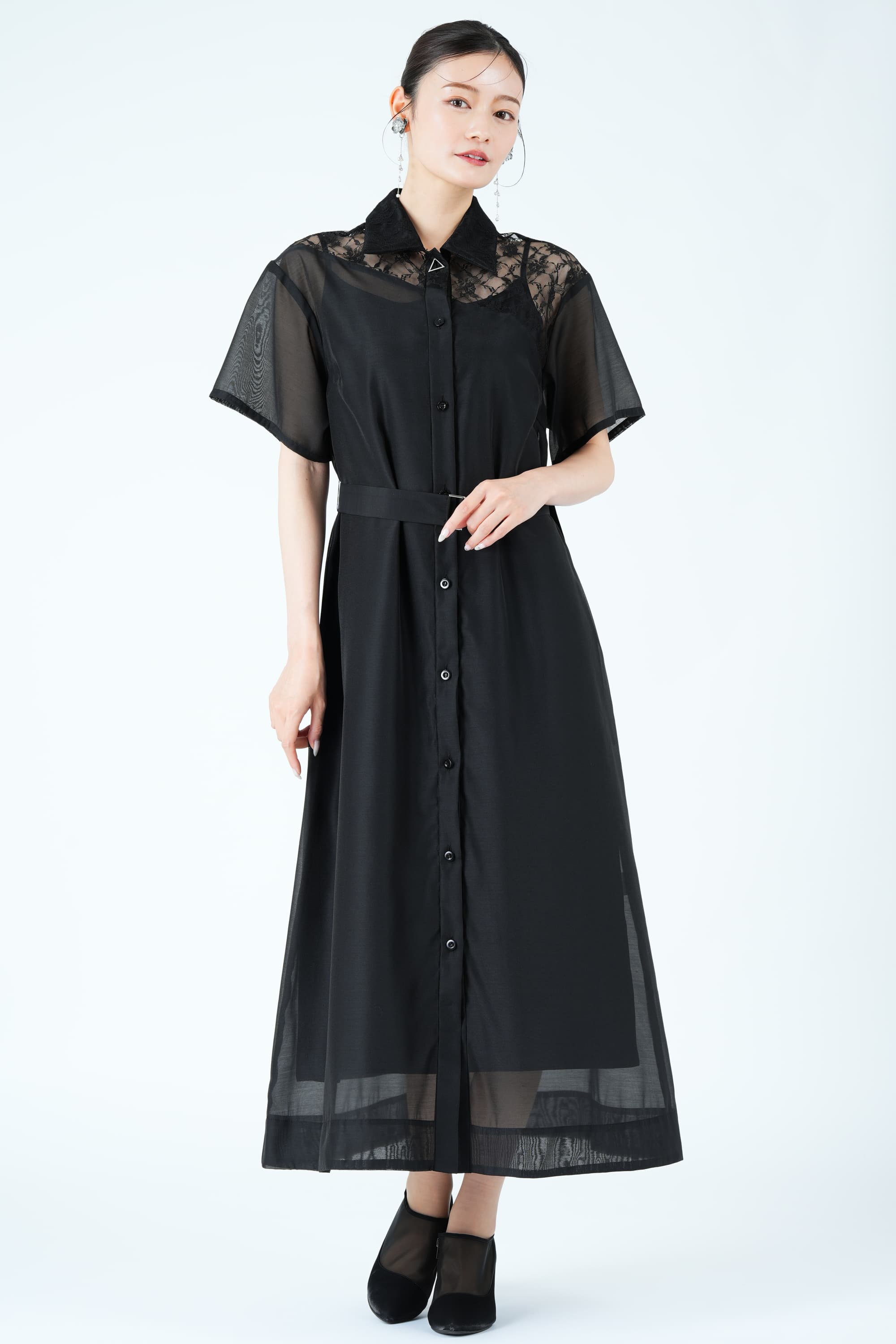 UNITED TOKYO 異素材ドッキングシアーブラックドレス