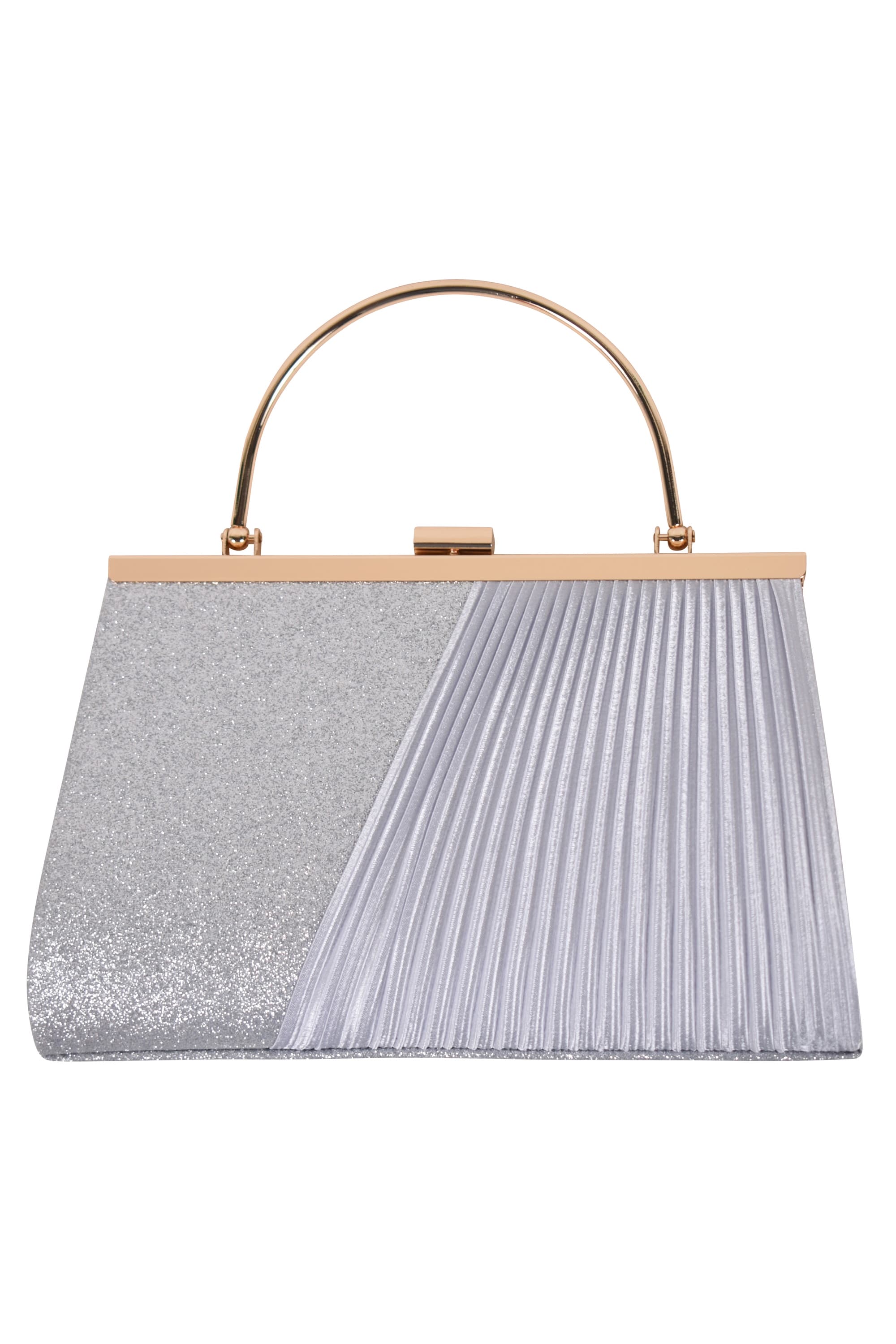 Hermoso luxe 持ち手付きラメプリーツアシメシルバーバッグ