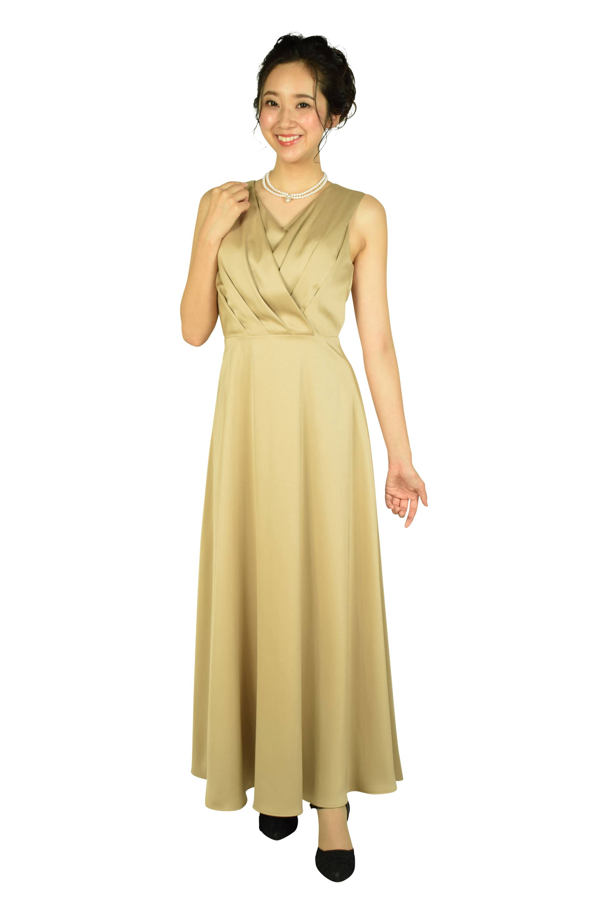 Hermoso luxe カシュクールベージュロングドレス