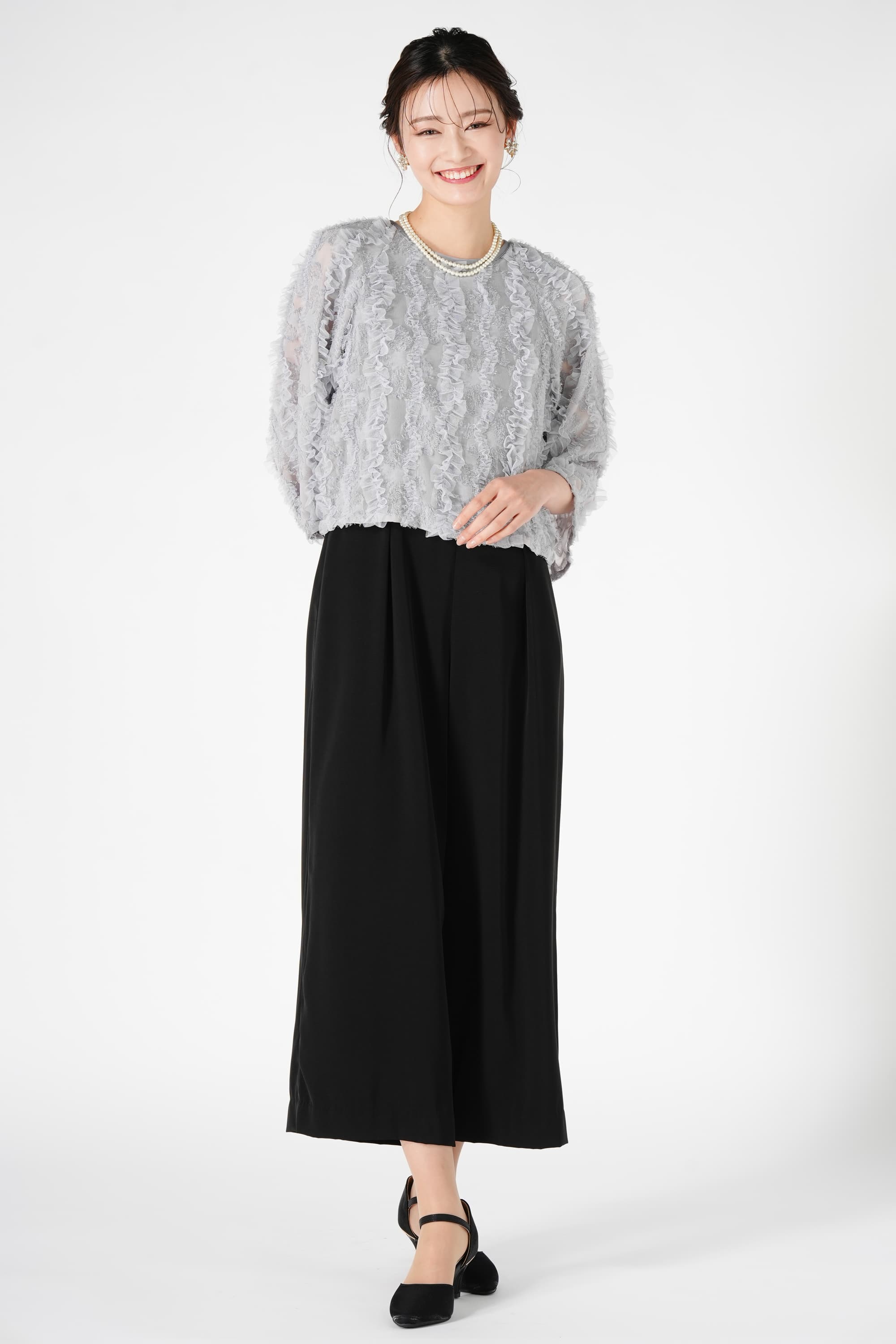 URBAN RESEARCH カットジャガード切り替えミント×ブラックパンツドレス
