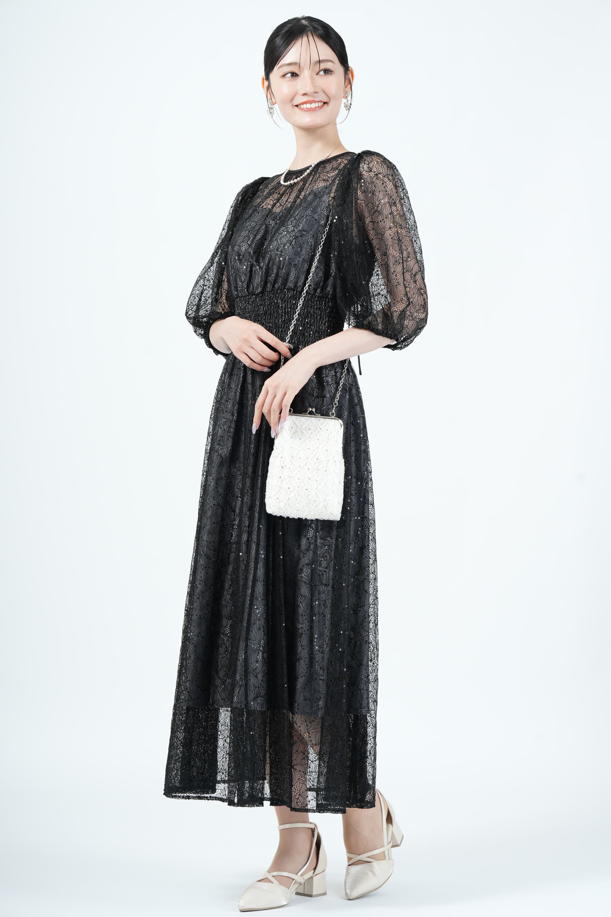 JILLSTUART スパンコール混レースブラックドレス 