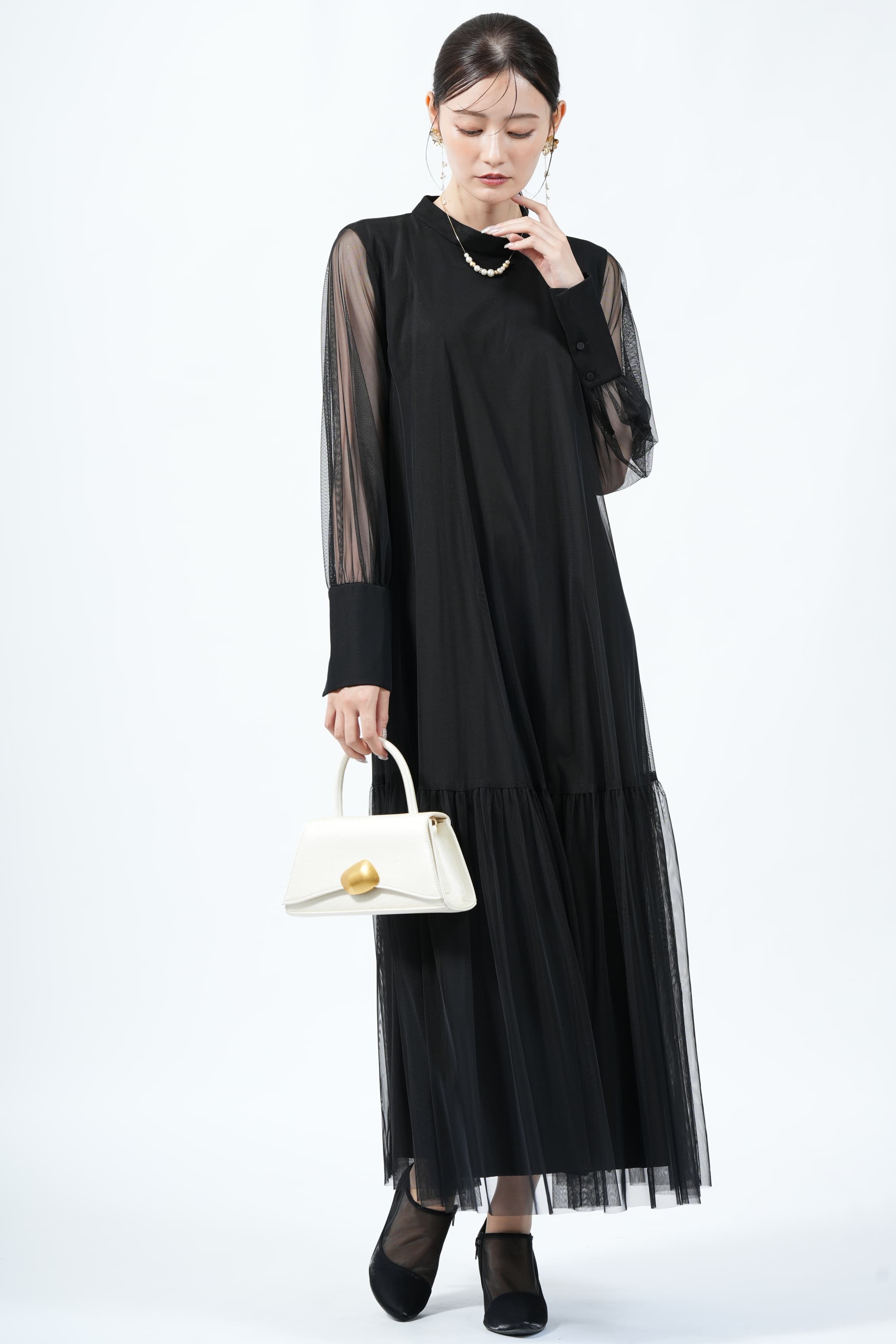 CAPRICIEUX LE’MAGE　 ハイネックチュールブラックドレス