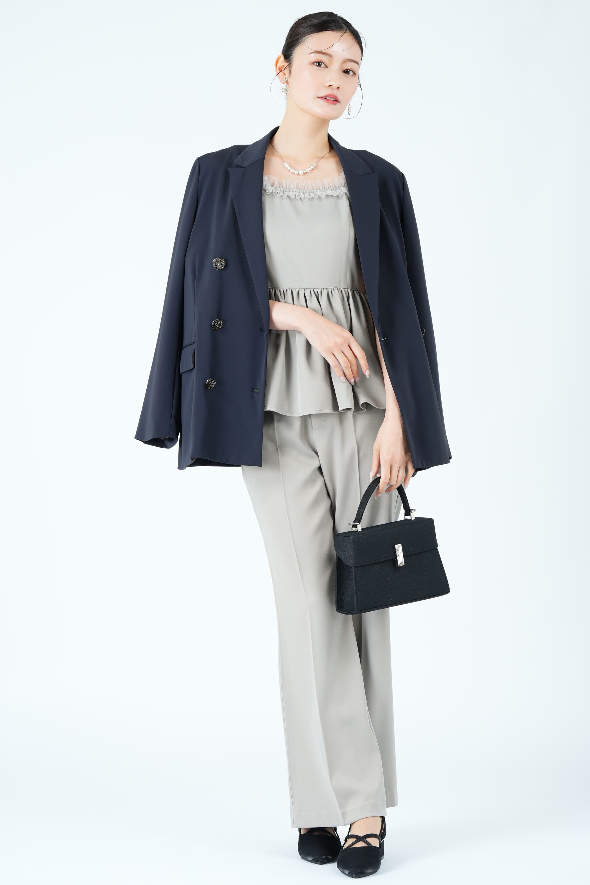 JILLSTUART チュール装飾ペプラムグレーパンツドレス