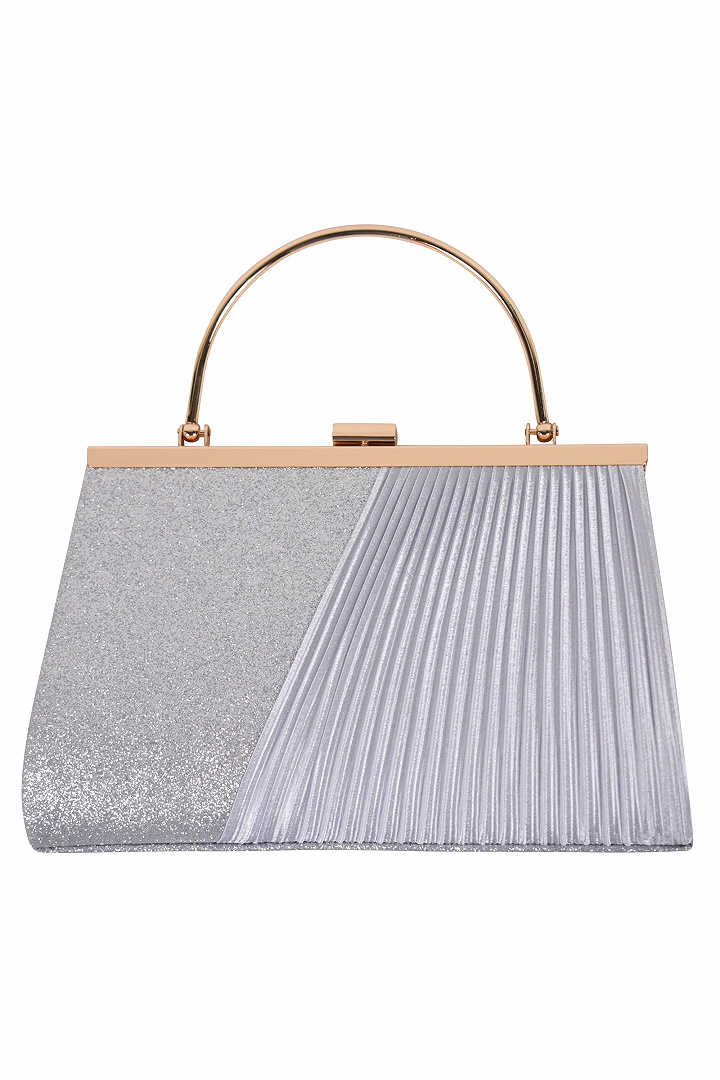 Hermoso luxe 持ち手付きラメプリーツアシメシルバーバッグ