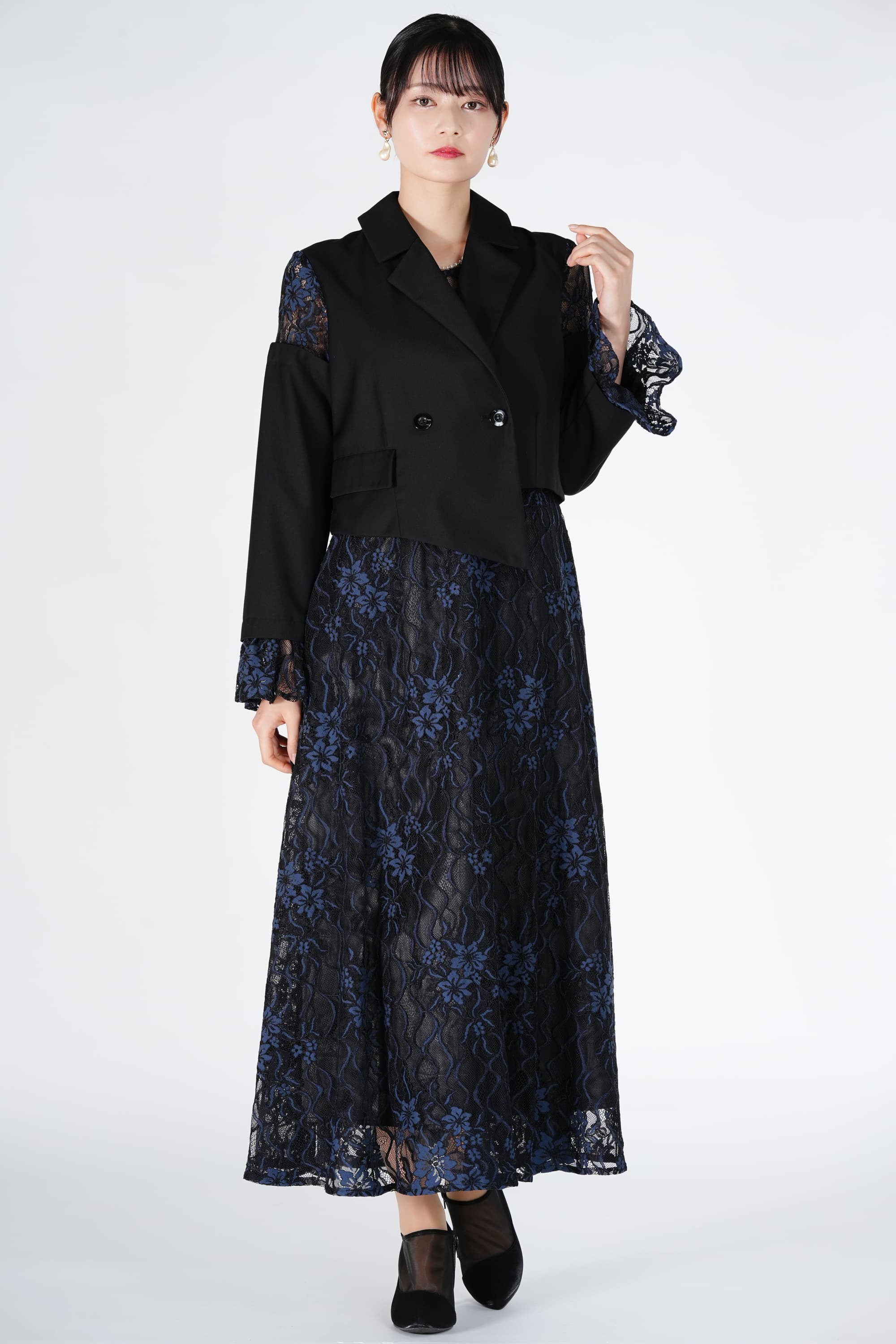 HARE ジャケットドッキングネイビー×ブラックドレス