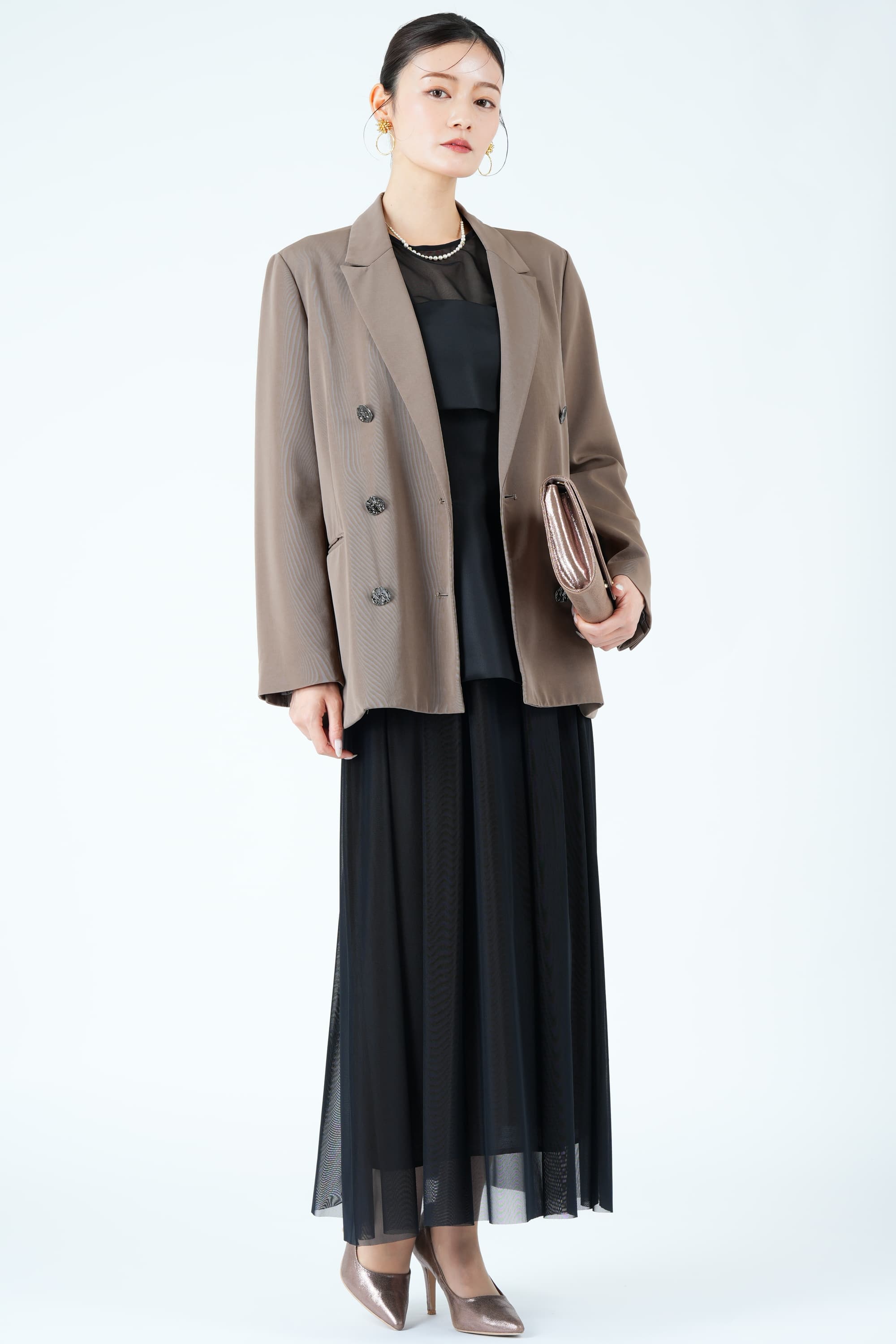 Ameri VINTAGE コルセット風レイヤードブラックドレス