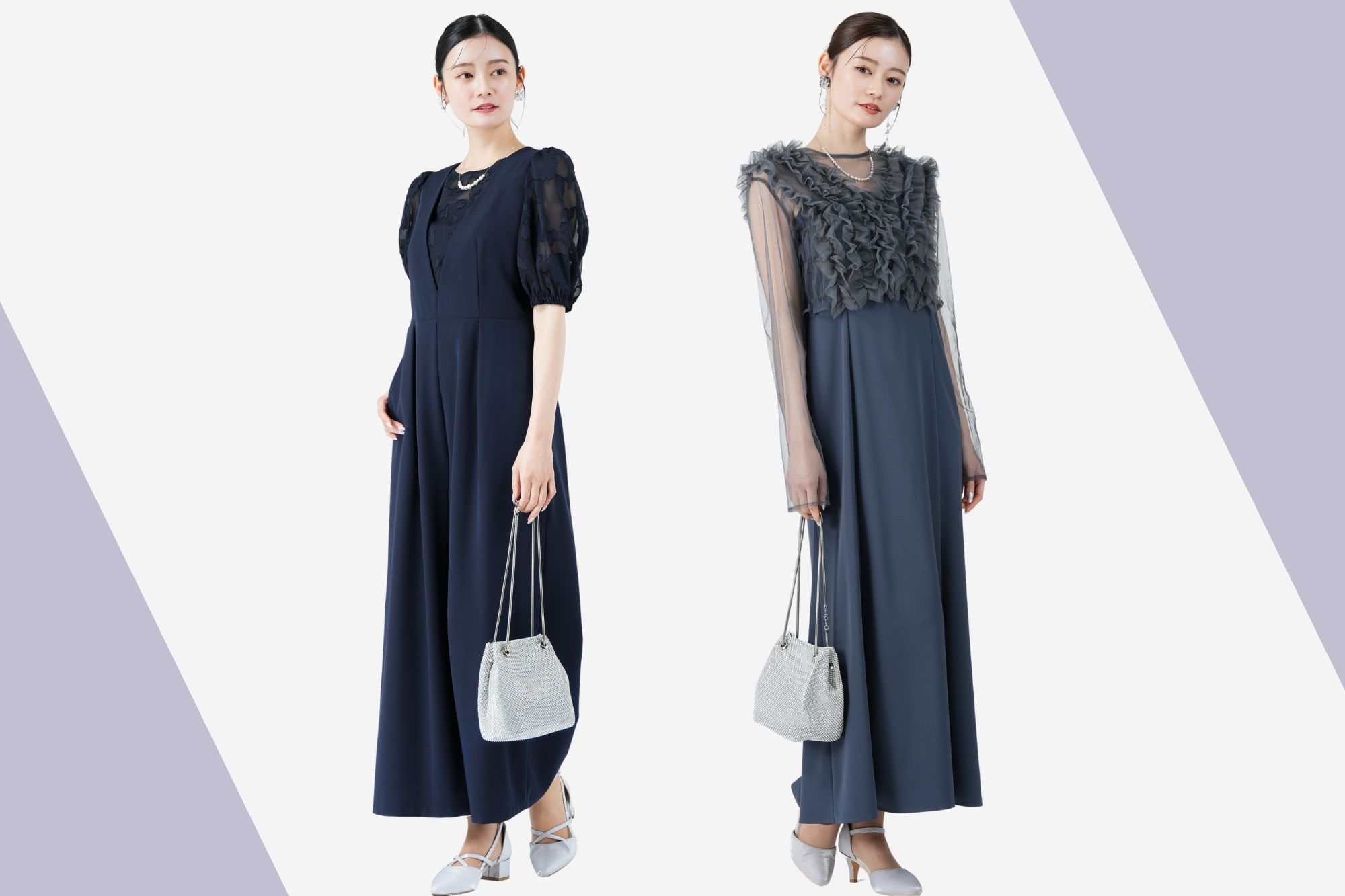 ネイビー系ドレス×シルバー小物