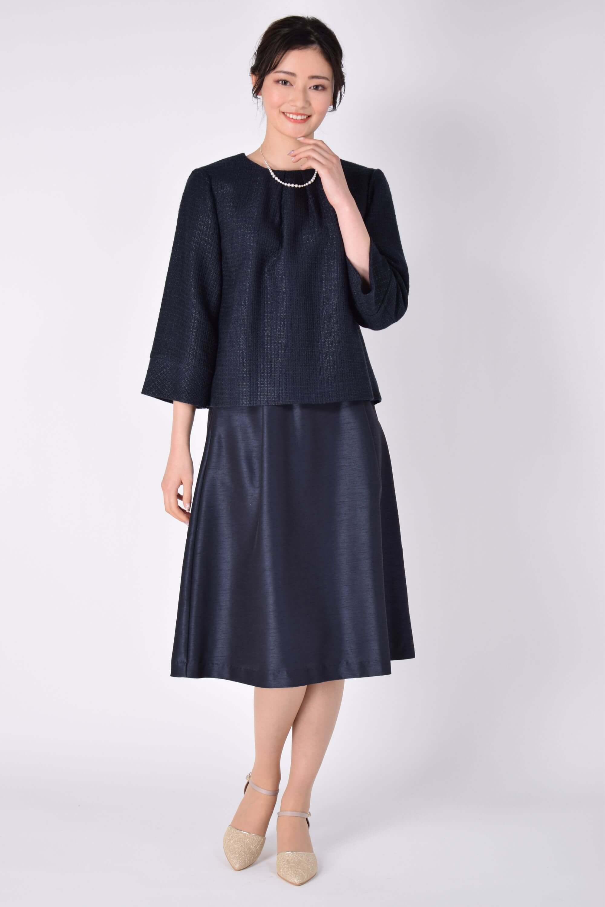 B:MING by BEAMS ツイード×シャンタンネイビースカートセット