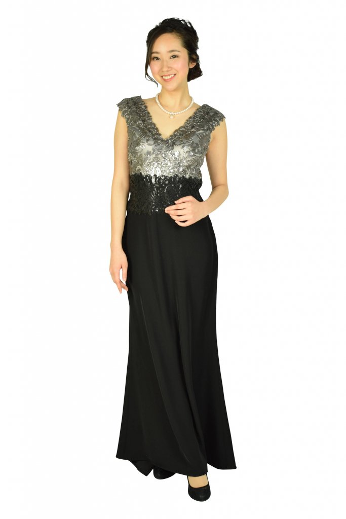Tadashi Shoji Vネックエレガントイブニングロングドレス