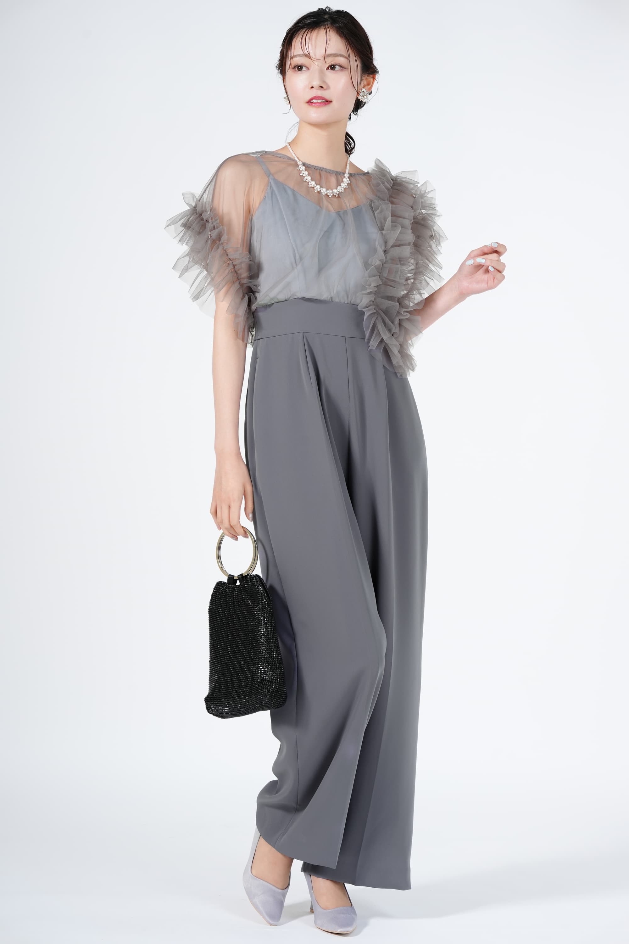 LAGUNAMOONアシメチュール袖グレーパンツドレス