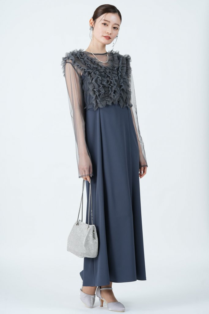 et.UNiVER アーバンフリルベストブルーグレードレス