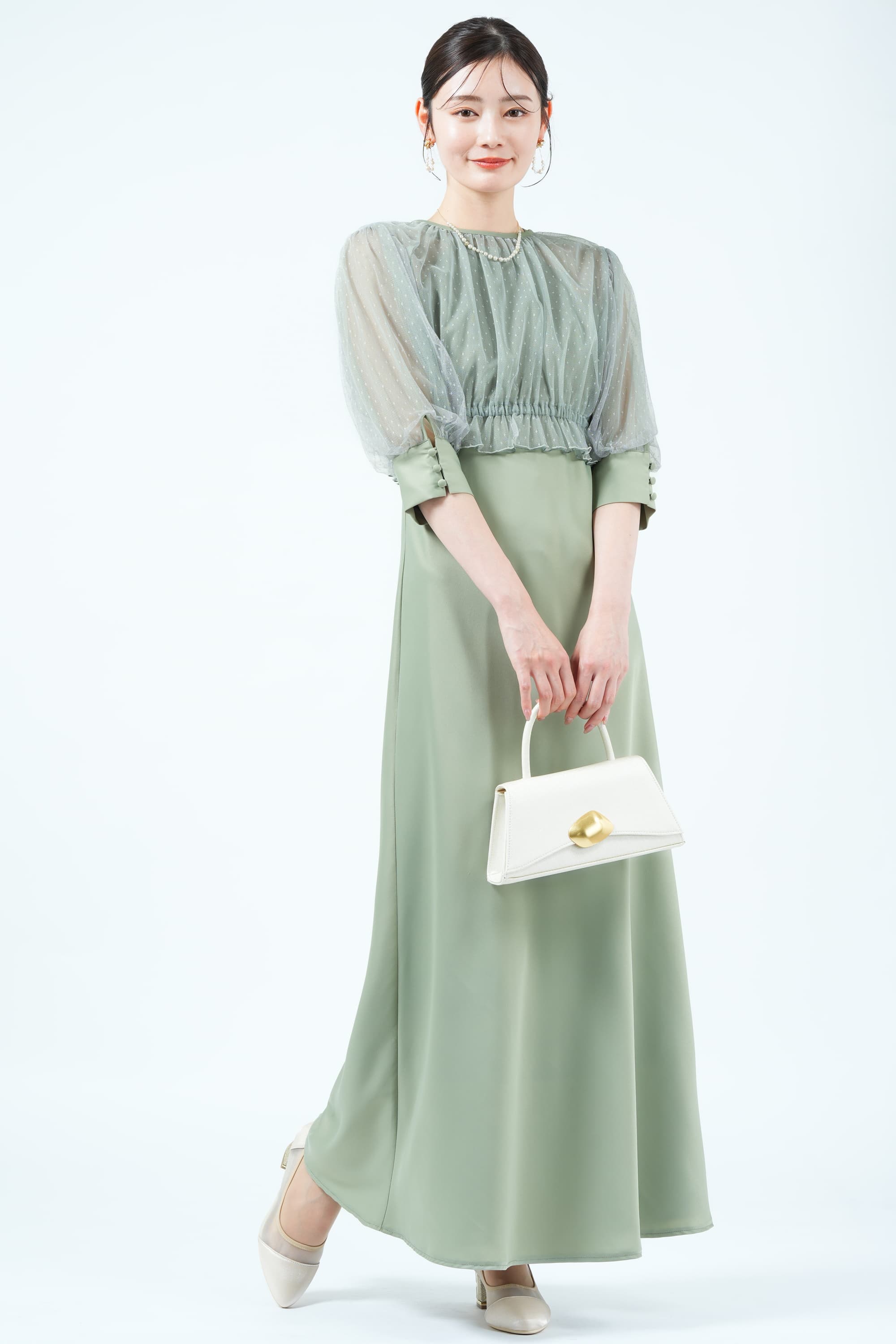 Ameri VINTAGEドット柄チュールアメスリミントドレス